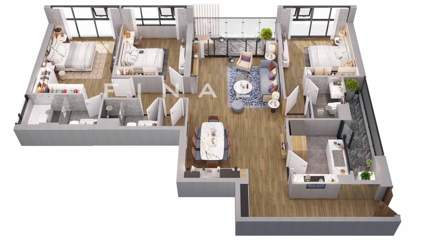 Mô phỏng căn 3 ngủ Dự án BRG Diamond Residence 25 Lê Văn Lương